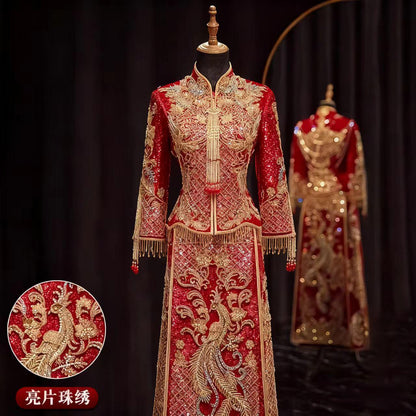Women's Red Embroidered Brocade Qipao Cheongsam Dress – additional product view