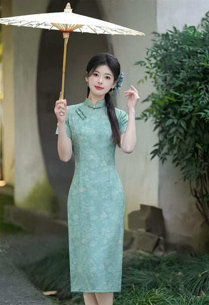 Women's Blue Floral Qipao Cheongsam Dress – additional product view