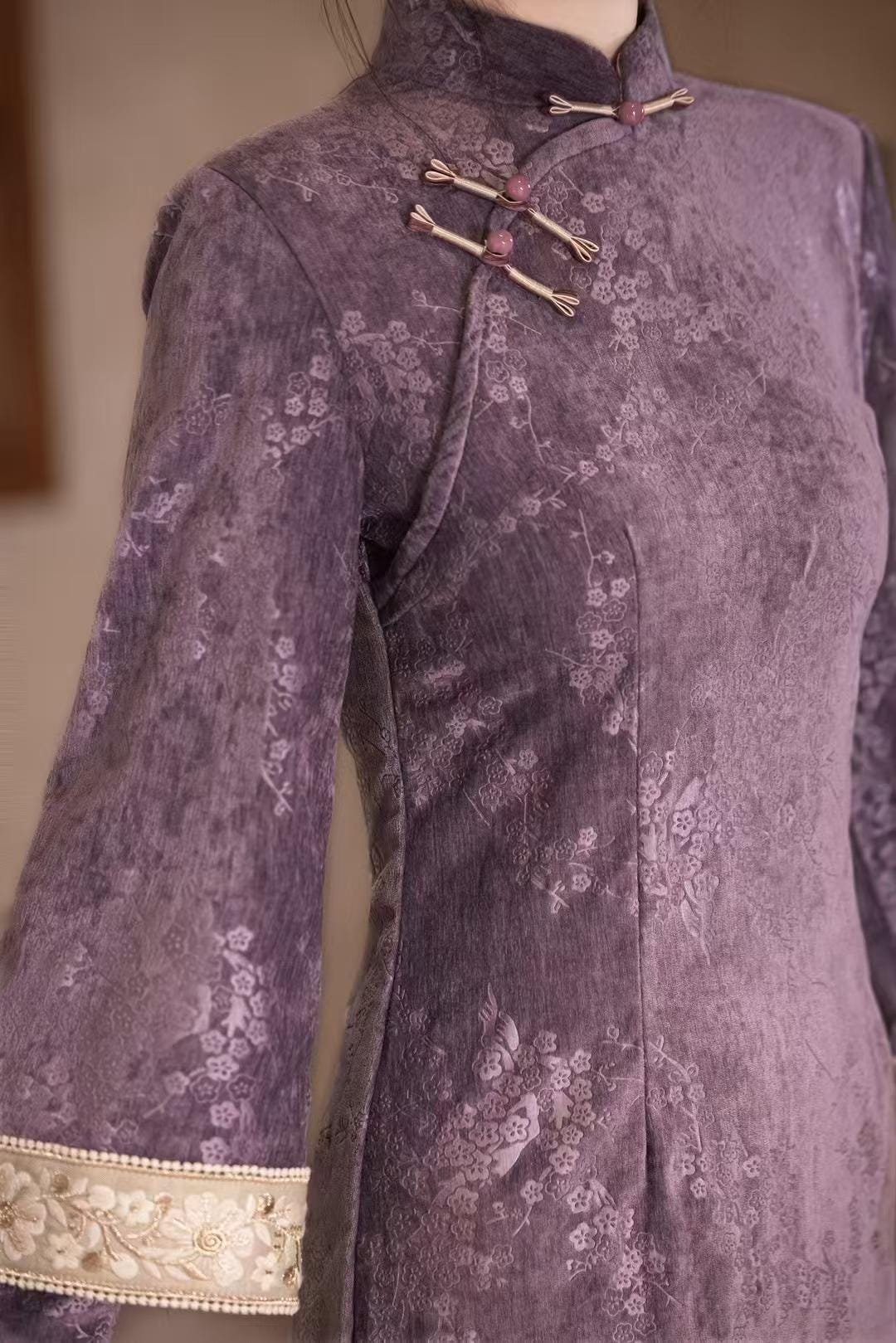 Women's Floral Qipao Cheongsam Dress – Purple – additional product view