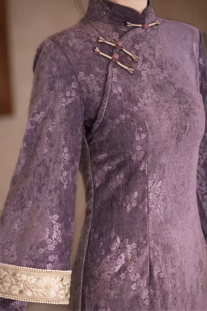 Women's Floral Qipao Cheongsam Dress – Purple – additional product view