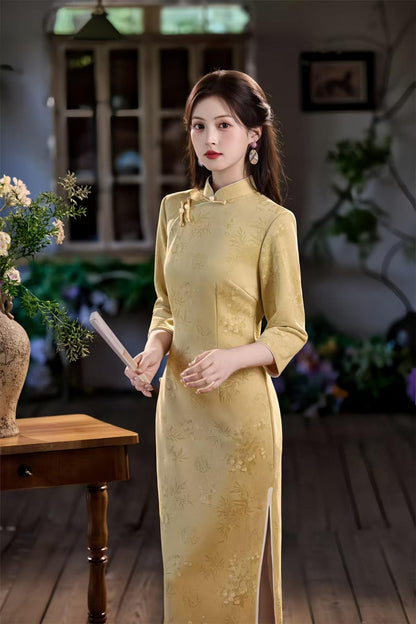 Long Faux Suede Velvet Qipao Dress – additional product view