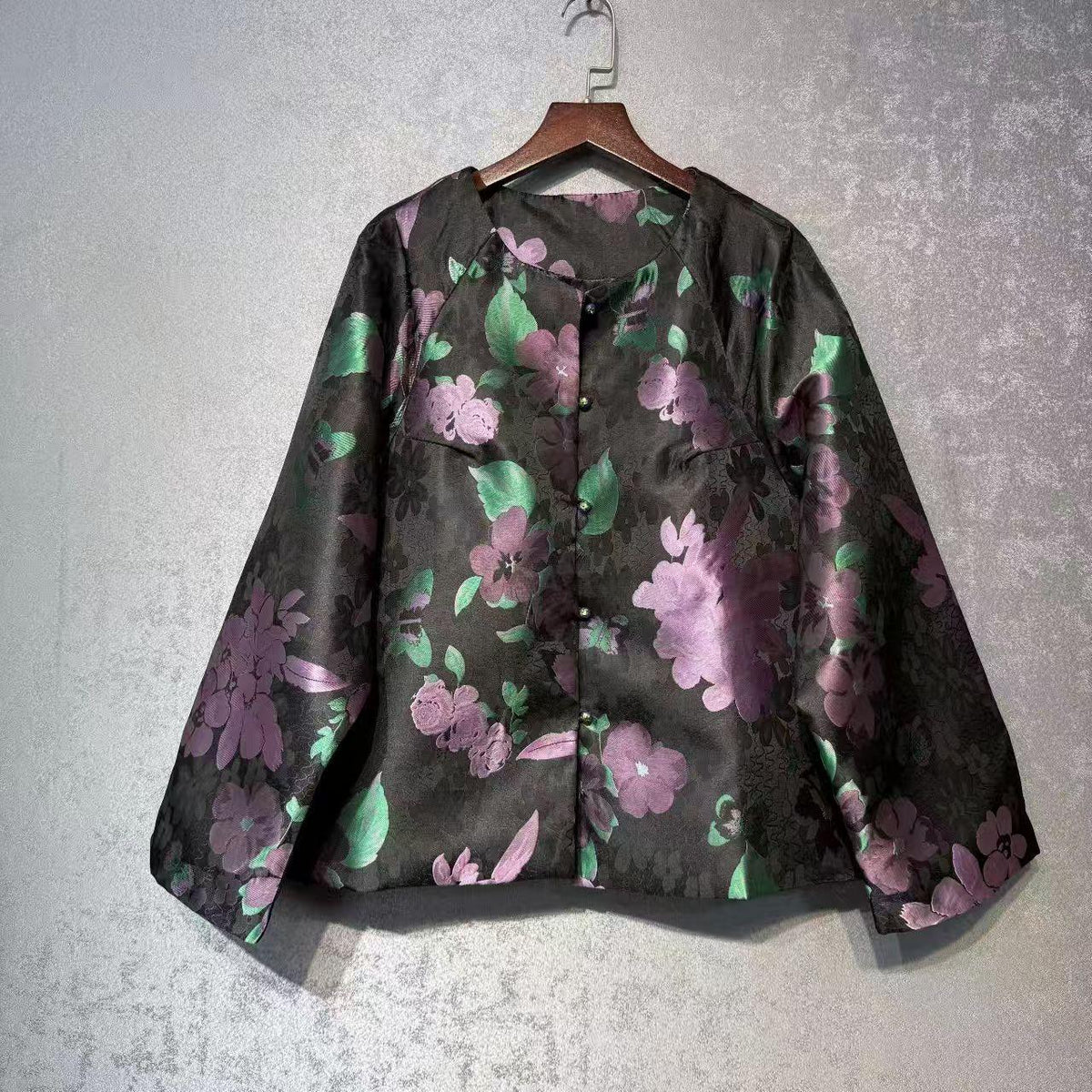 Women's Green Floral Velvet Chinese Tang Jacket
