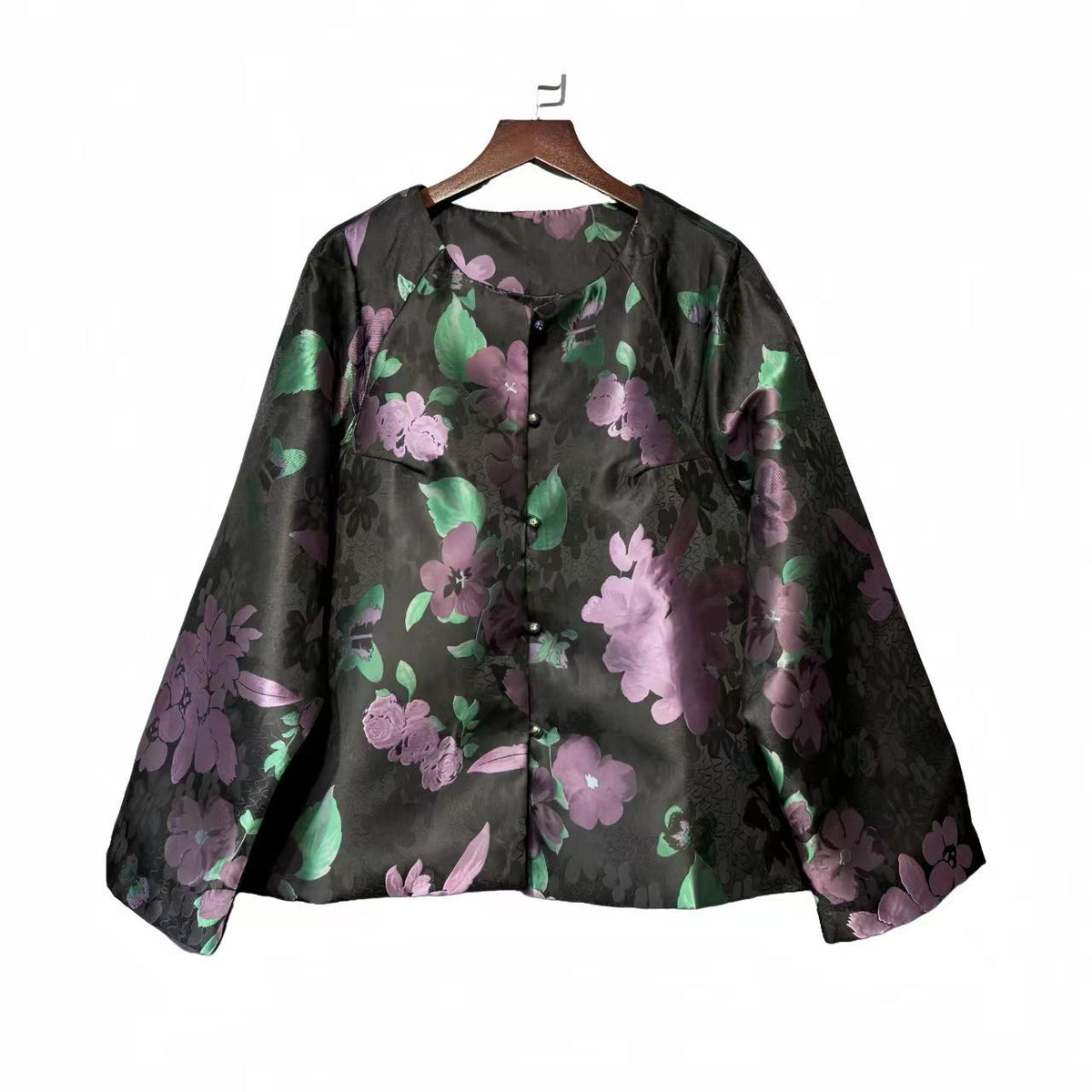Women's Green Floral Velvet Chinese Tang Jacket – additional product view