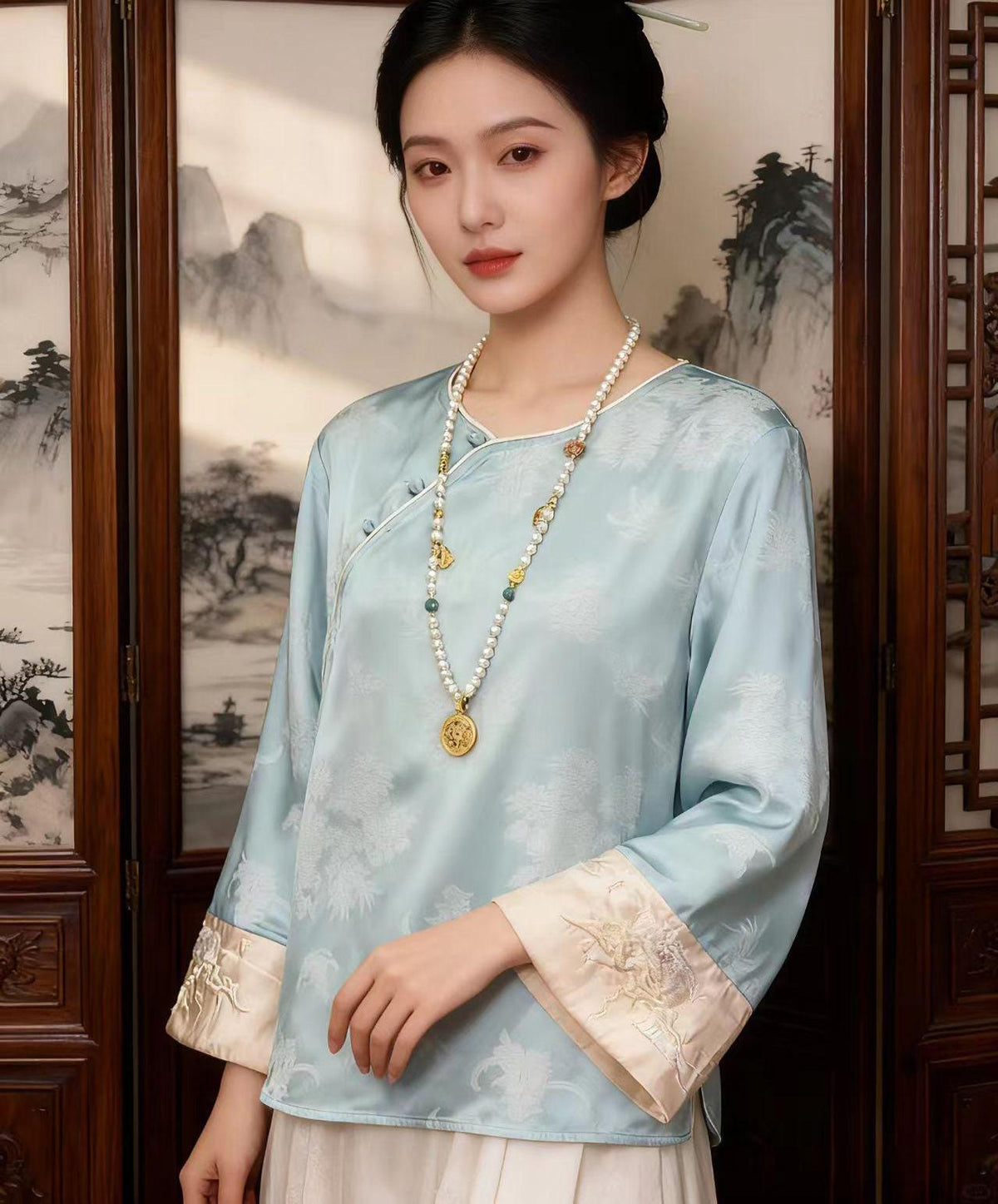 Women's Floral Silk Chinese Style Blouse