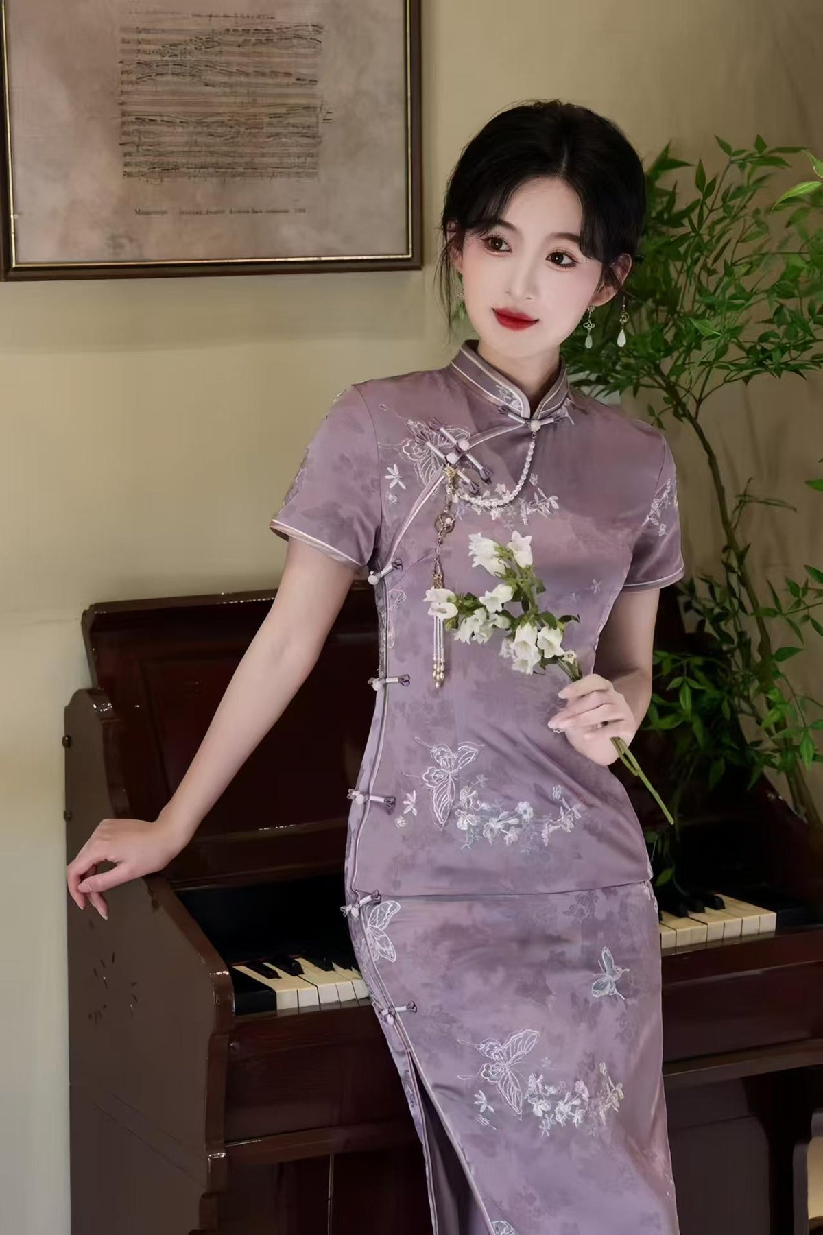 Women's Floral Qipao Cheongsam Dress – Jacquard Maxi – additional product view