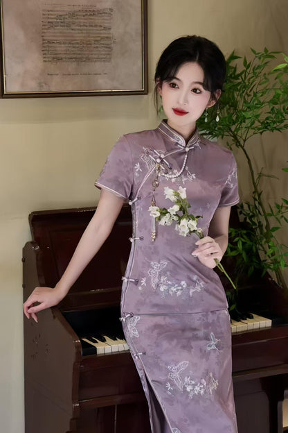 Women's Floral Qipao Cheongsam Dress – Jacquard Maxi – additional product view