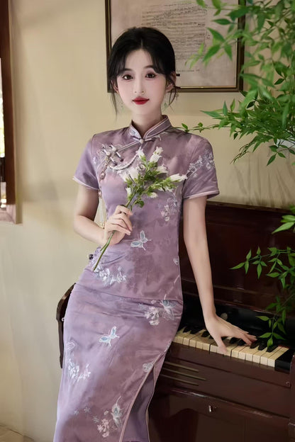 Women's Floral Qipao Cheongsam Dress – Jacquard Maxi – additional product view