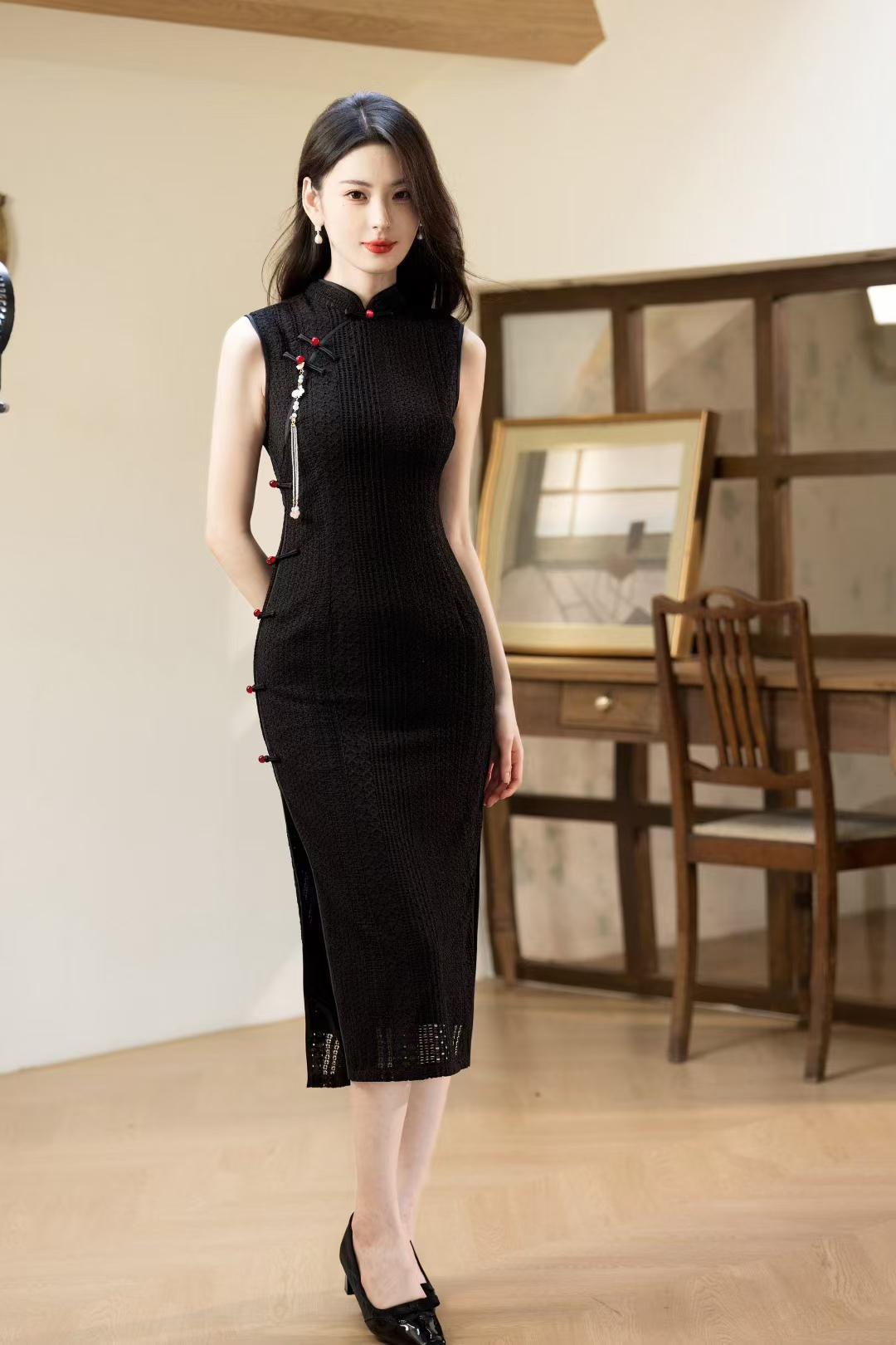 Women's Floral Velvet Qipao Cheongsam Dress – Mandarin Collar Fall Winter – additional product view
