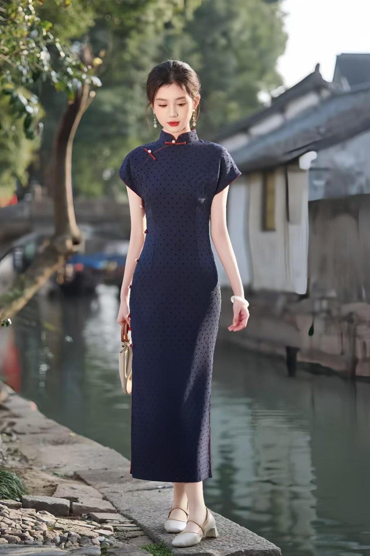 Women's Blue Vintage Qipao Cheongsam Dress – Satin