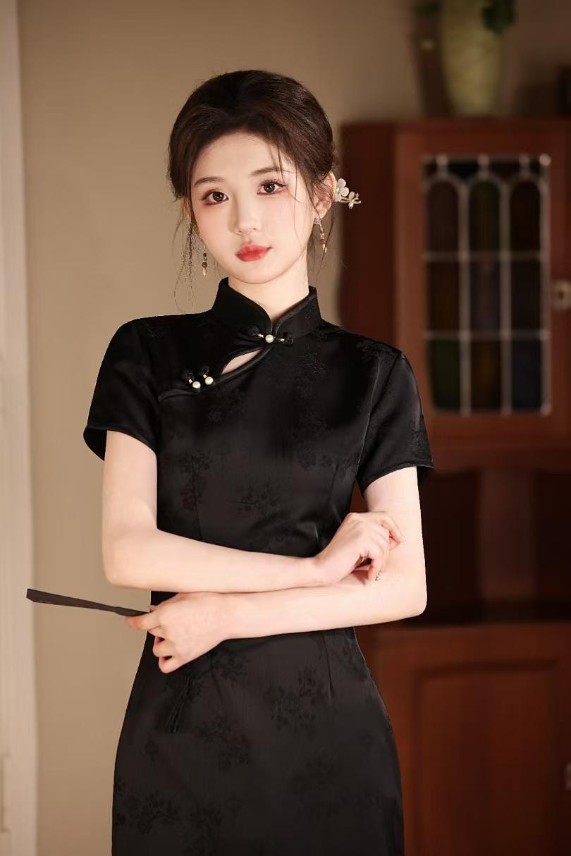 Women's Red Jacquard Qipao Cheongsam Dress – High Collar – additional product view