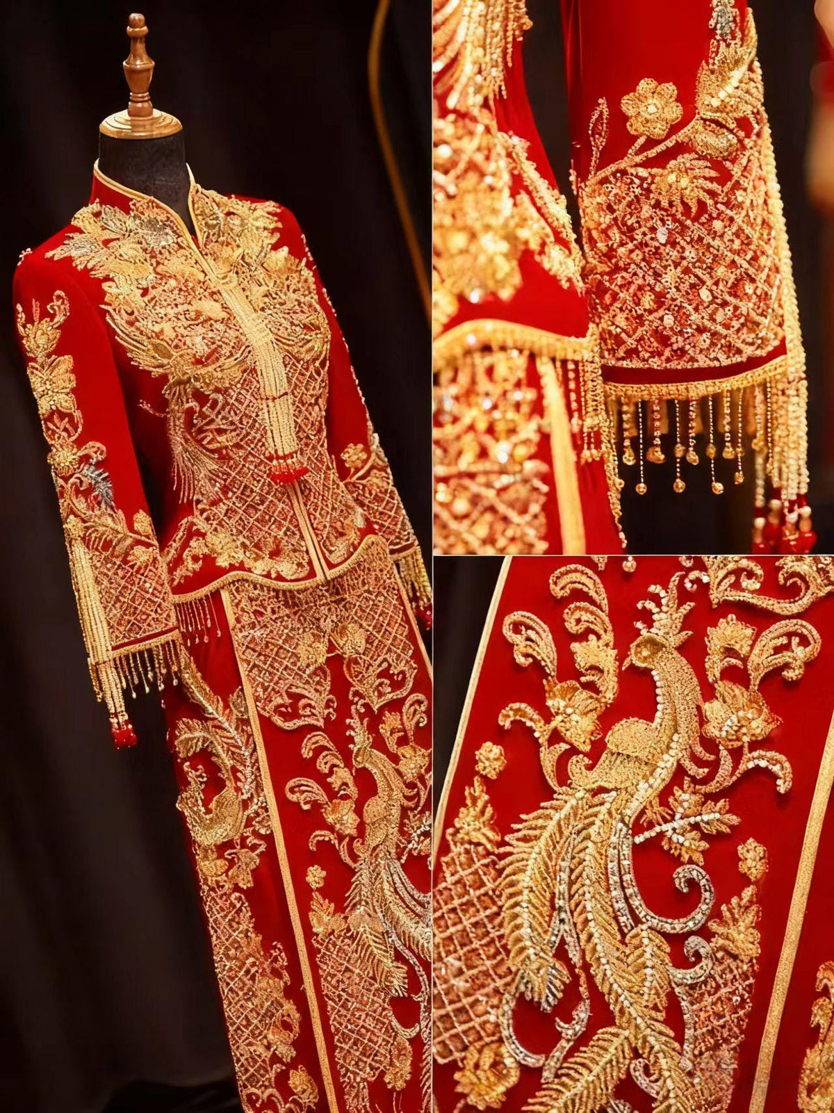 Women's Red Embroidered Brocade Qipao Cheongsam Dress – additional product view