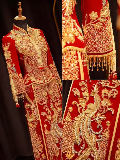 Women's Red Embroidered Brocade Qipao Cheongsam Dress – additional product view