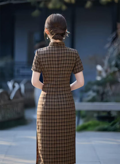 Women's Green Elegant Qipao Cheongsam Dress – Linen Short Sleeve – additional product view