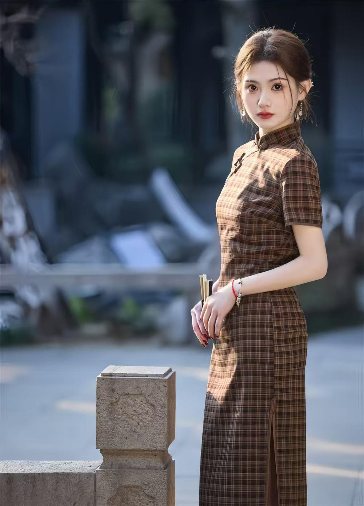 Women's Green Elegant Qipao Cheongsam Dress – Linen Short Sleeve – additional product view