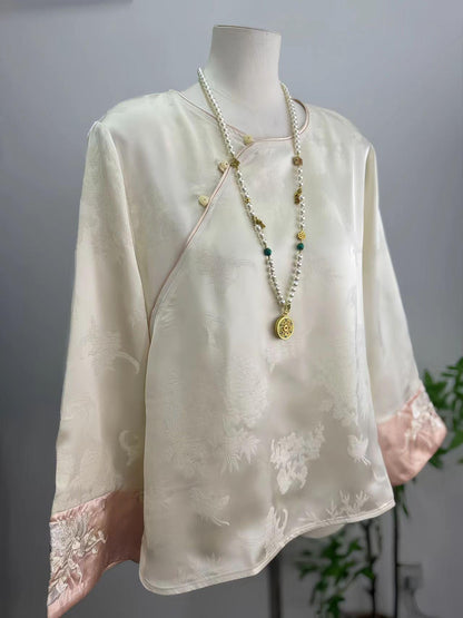 Women's Floral Silk Chinese Style Blouse – additional product view
