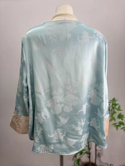 Women's Floral Silk Chinese Style Blouse – additional product view