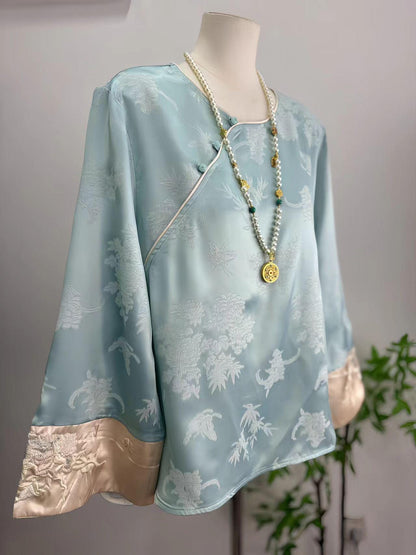 Women's Floral Silk Chinese Style Blouse – additional product view