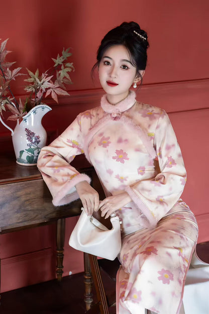 Women's Floral Qipao Cheongsam Dress – Jacquard Winter – additional product view