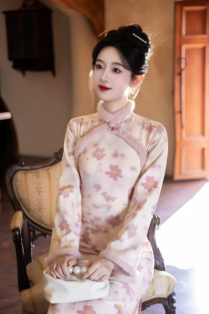 Women's Floral Qipao Cheongsam Dress – Jacquard Winter – additional product view