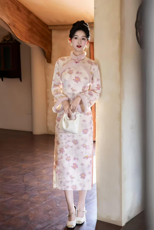 Women's Floral Qipao Cheongsam Dress – Jacquard Winter