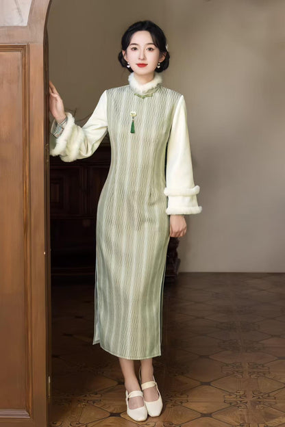 Women's Jacquard Qipao Cheongsam Dress – Striped