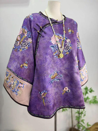 Green Floral Embroidered Vintage Silk Chinese Style Vest – additional product view