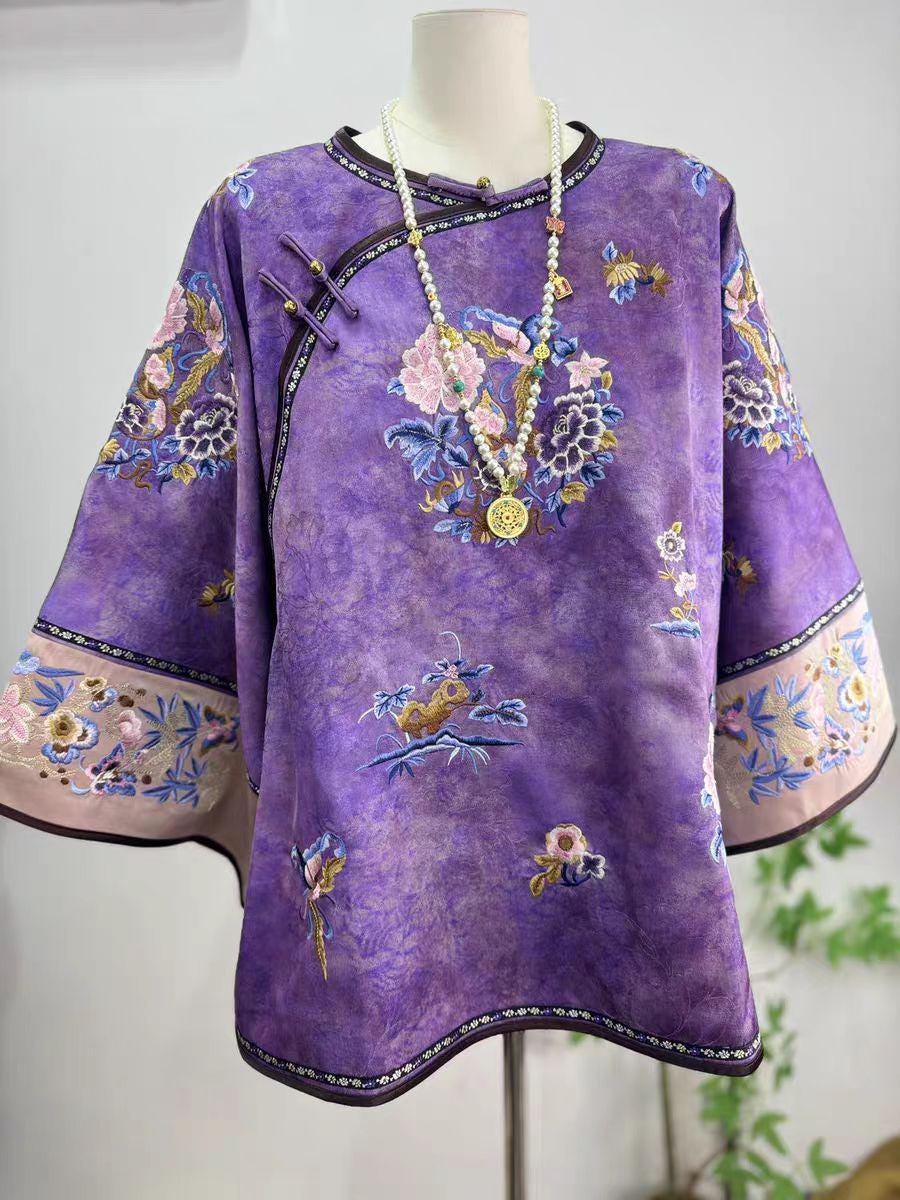 Green Floral Embroidered Vintage Silk Chinese Style Vest – additional product view