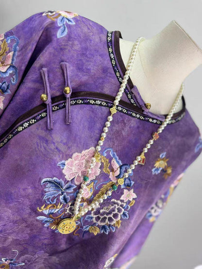 Green Floral Embroidered Vintage Silk Chinese Style Vest – additional product view