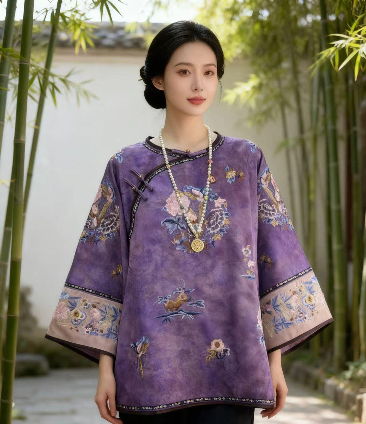 Green Floral Embroidered Vintage Silk Chinese Style Vest