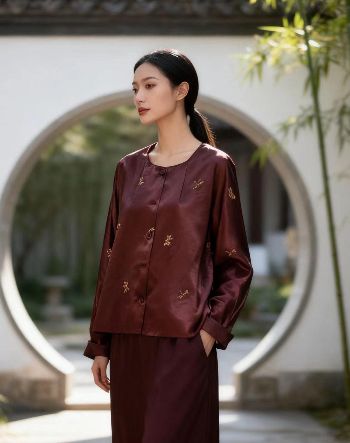 Women's Black Embroidered Satin Chinese Tang Jacket
