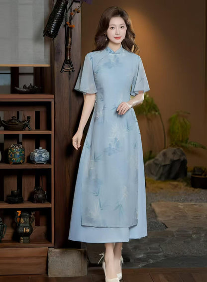 Women's Blue Floral Qipao Cheongsam Dress – Bamboo