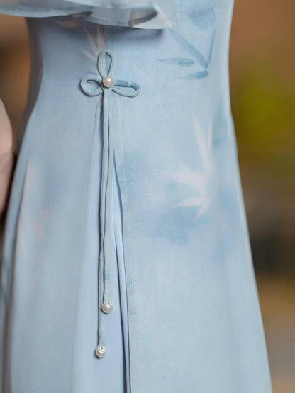 Women's Blue Floral Qipao Cheongsam Dress – Bamboo – additional product view