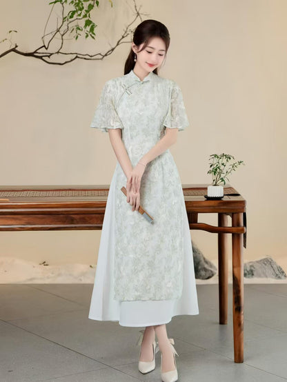 Women's White Floral Qipao Cheongsam Dress – additional product view