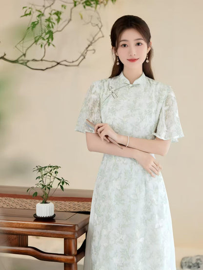 Women's White Floral Qipao Cheongsam Dress – additional product view