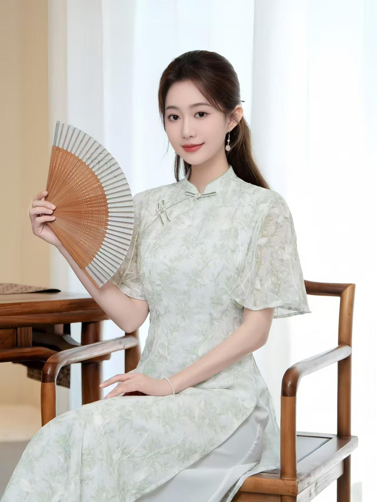Women's White Floral Qipao Cheongsam Dress – additional product view