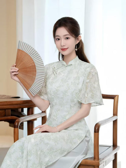 Women's White Floral Qipao Cheongsam Dress – additional product view