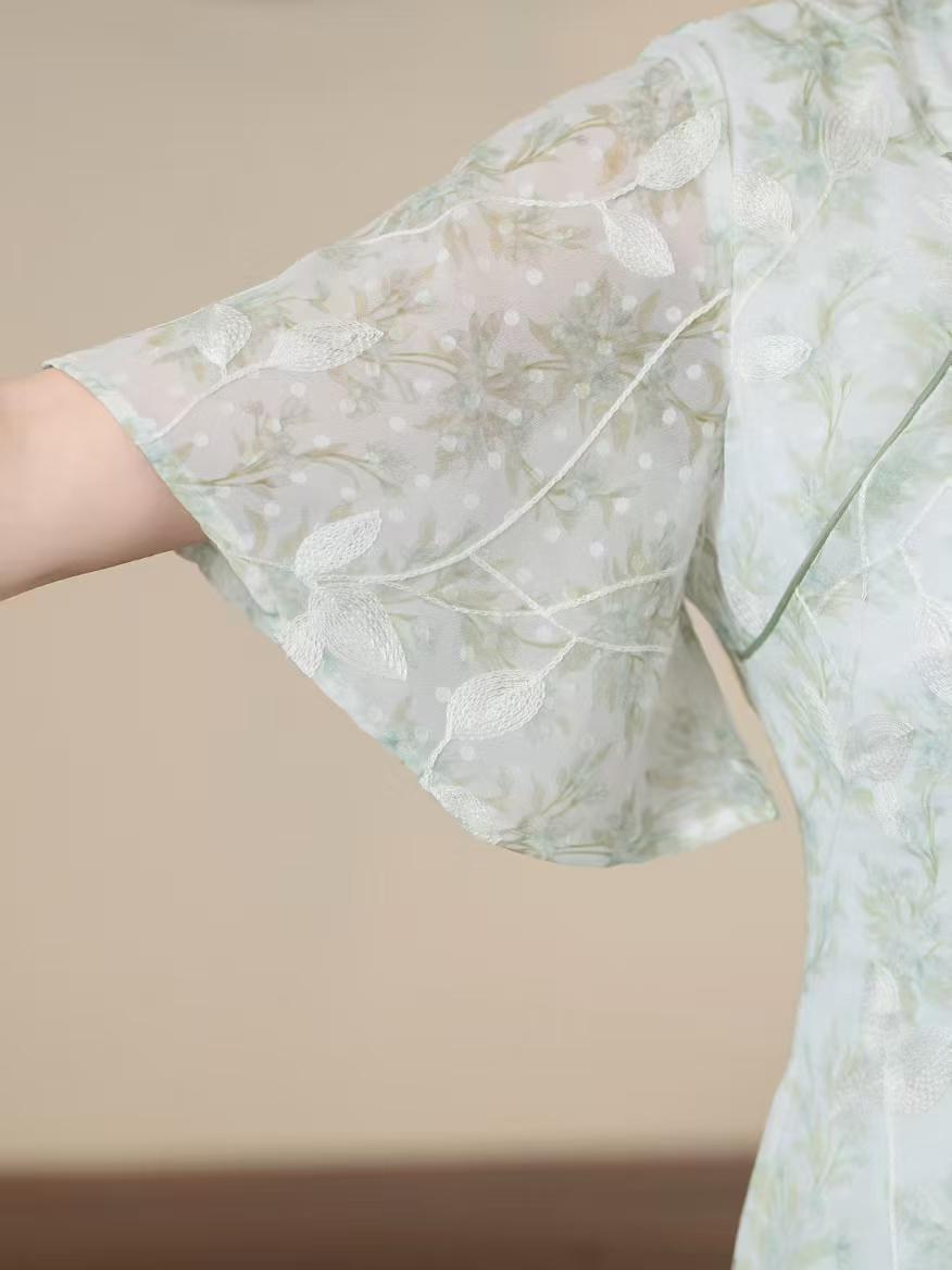 Women's White Floral Qipao Cheongsam Dress – additional product view