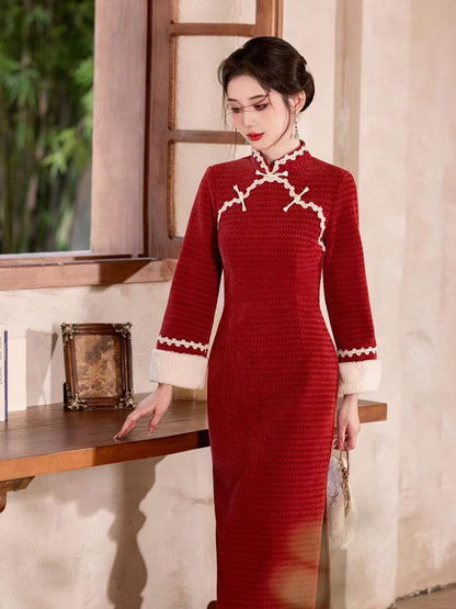 Women's Red Vintage Lace Qipao Cheongsam Dress – additional product view