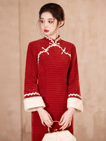 Women's Red Vintage Lace Qipao Cheongsam Dress – additional product view
