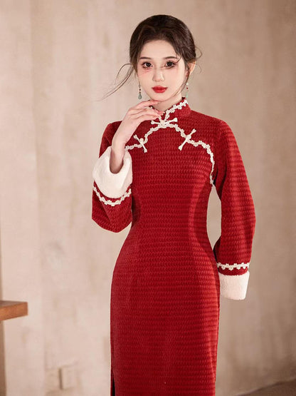 Women's Red Vintage Lace Qipao Cheongsam Dress – additional product view