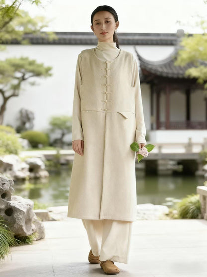 Women's Vintage Chinese Tang Jacket – Sleeveless Maxi