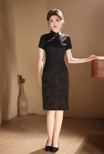 Women's Red Jacquard Qipao Cheongsam Dress – High Collar – additional product view