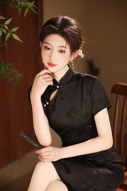 Women's Red Jacquard Qipao Cheongsam Dress – High Collar – additional product view