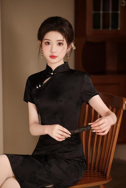 Women's Red Jacquard Qipao Cheongsam Dress – High Collar – additional product view
