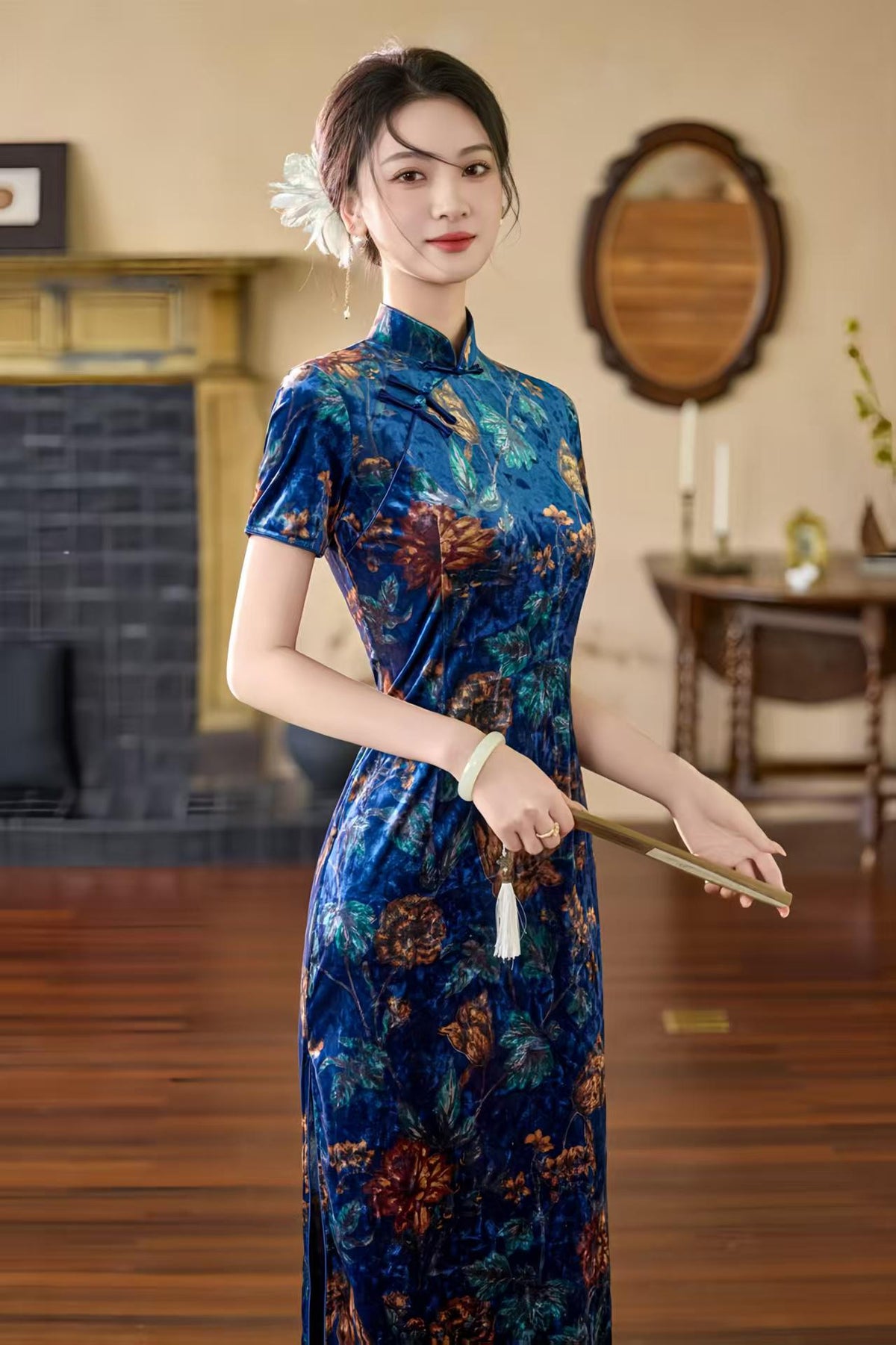 Women's Vintage Velvet Qipao Cheongsam Dress – additional product view