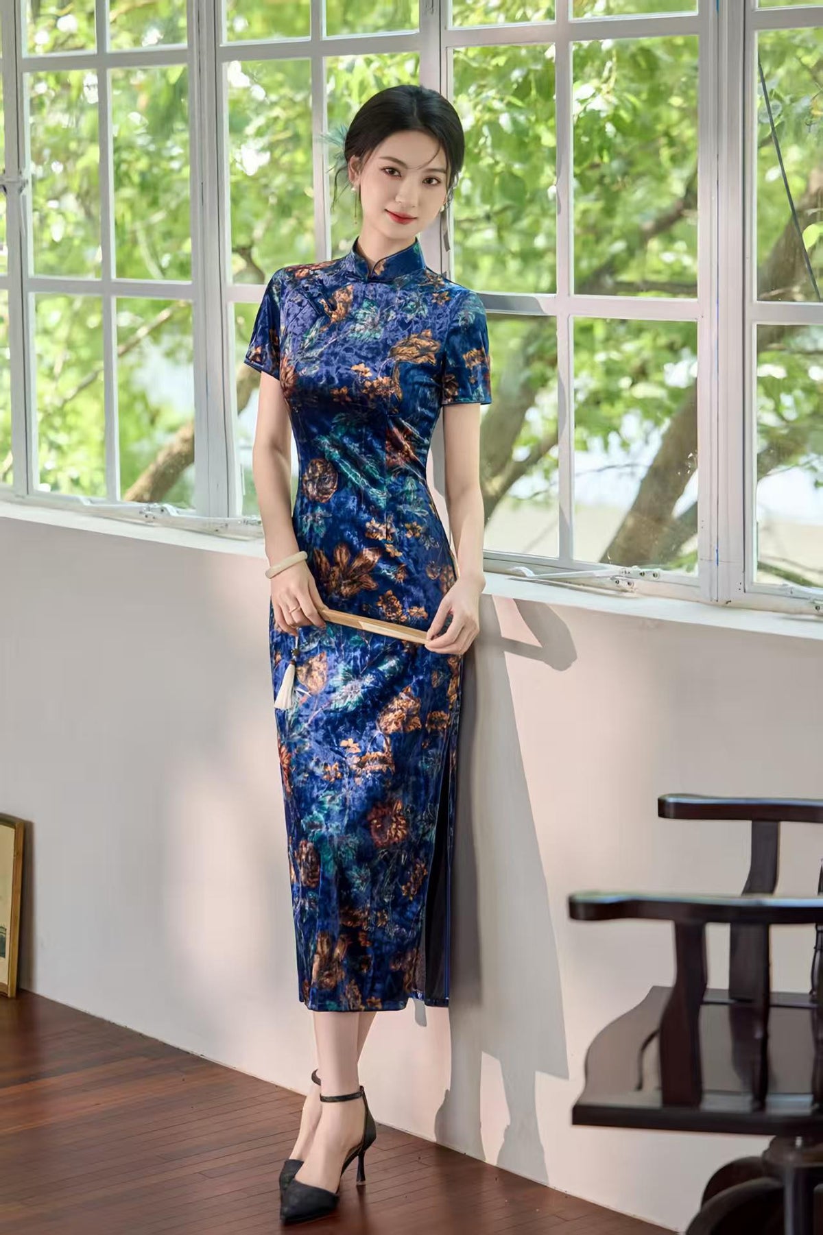 Women's Vintage Velvet Qipao Cheongsam Dress – additional product view