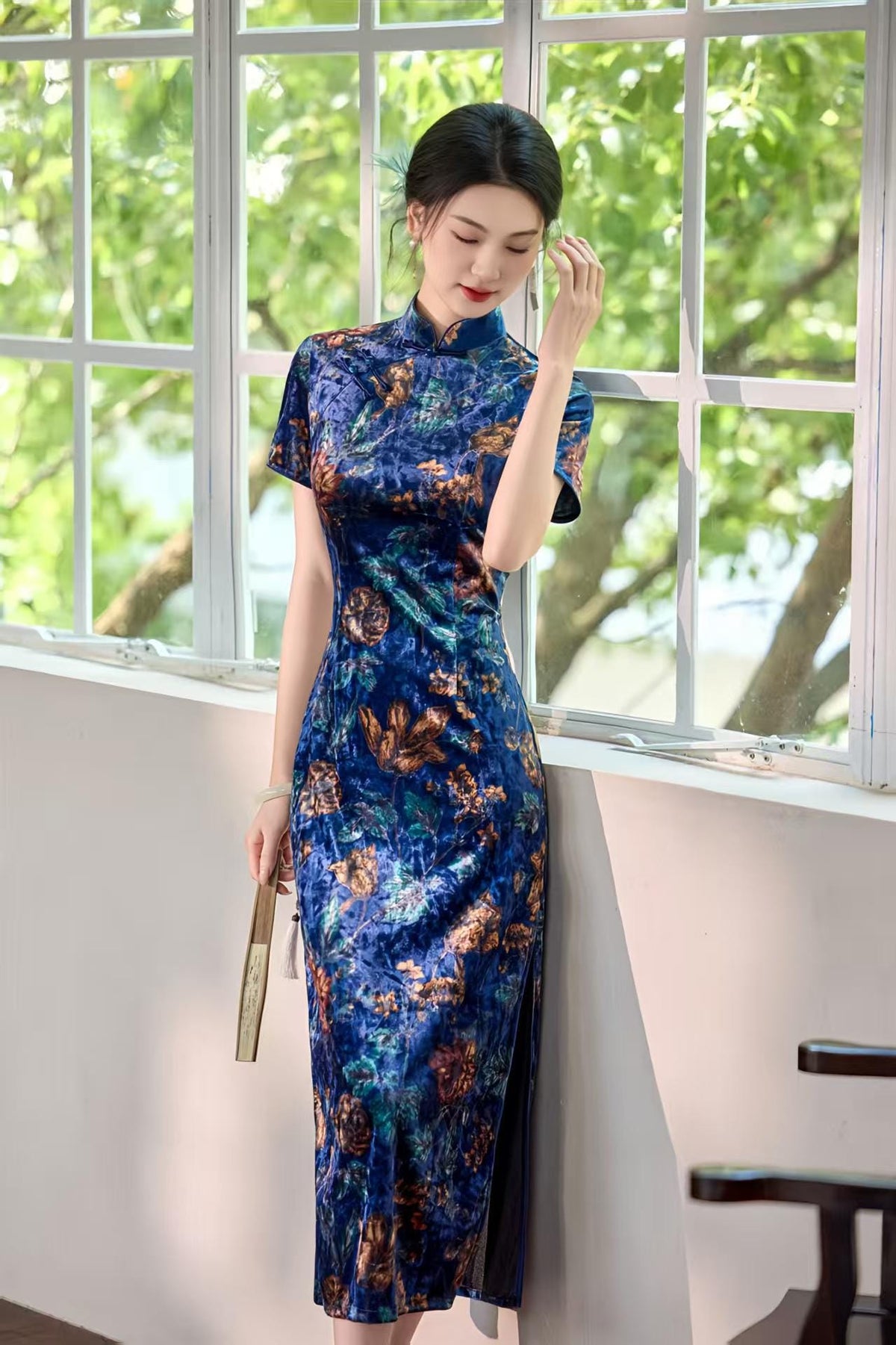 Women's Vintage Velvet Qipao Cheongsam Dress – additional product view