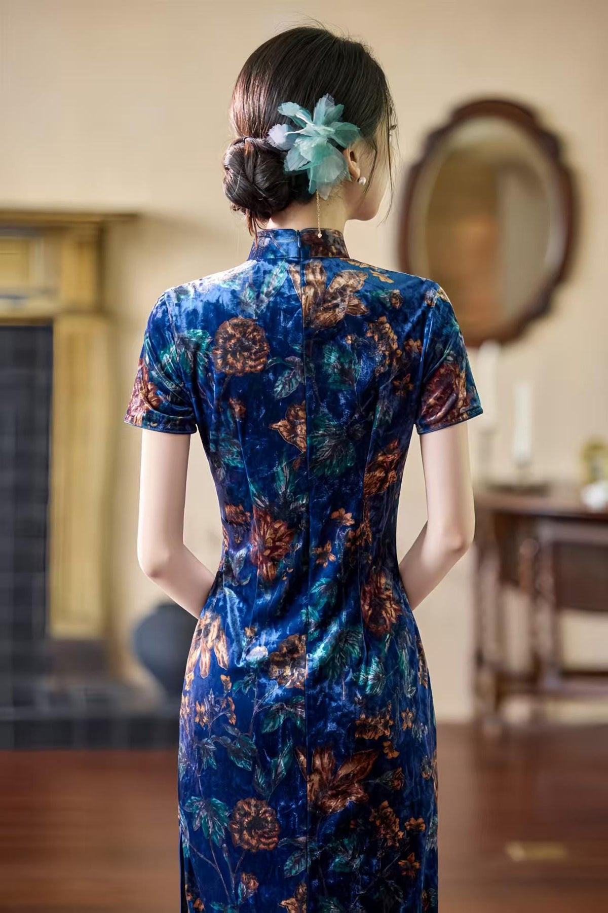 Women's Vintage Velvet Qipao Cheongsam Dress – additional product view