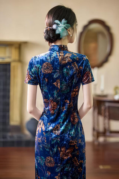 Women's Vintage Velvet Qipao Cheongsam Dress – additional product view