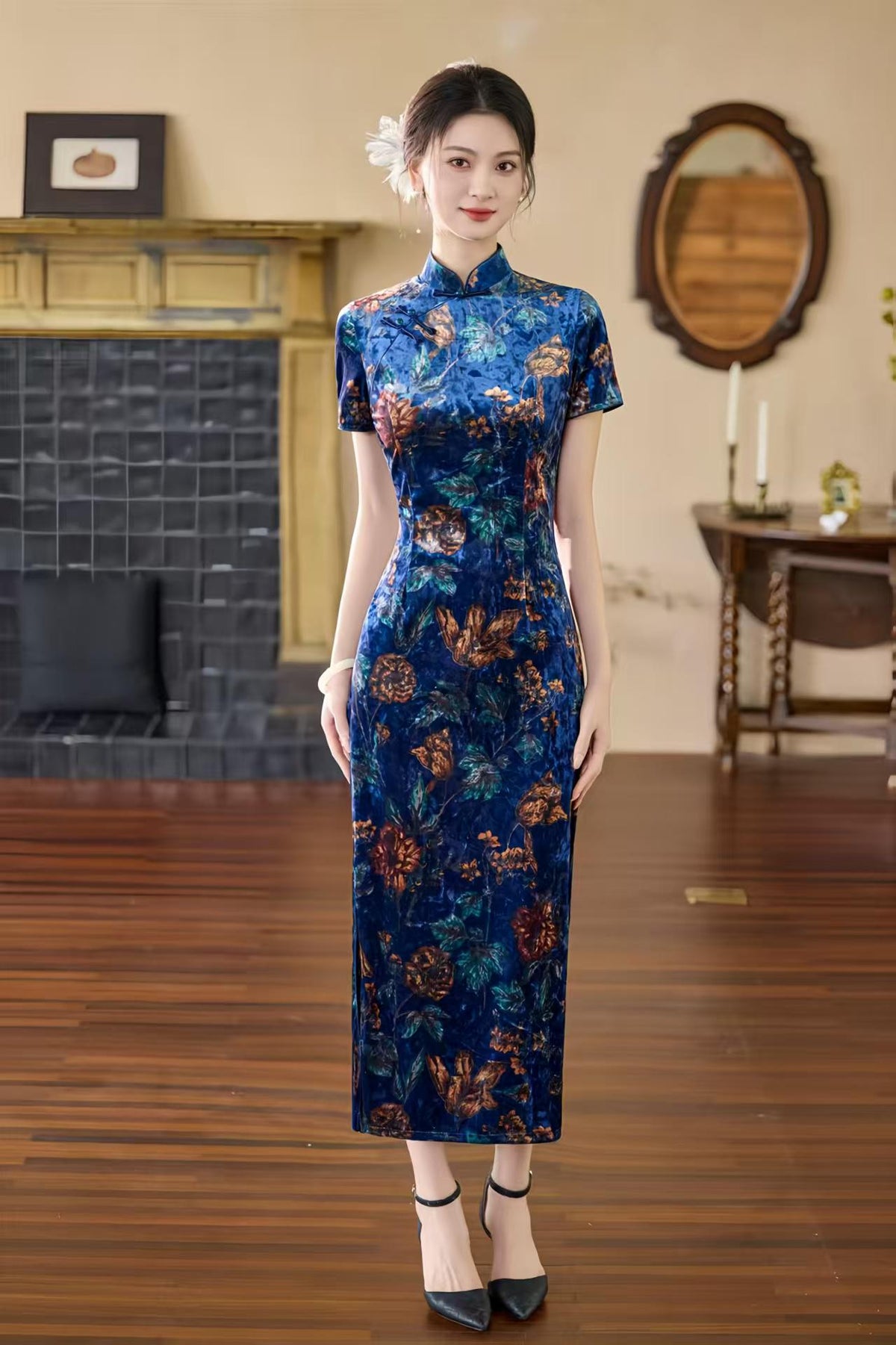 Women's Vintage Velvet Qipao Cheongsam Dress – additional product view